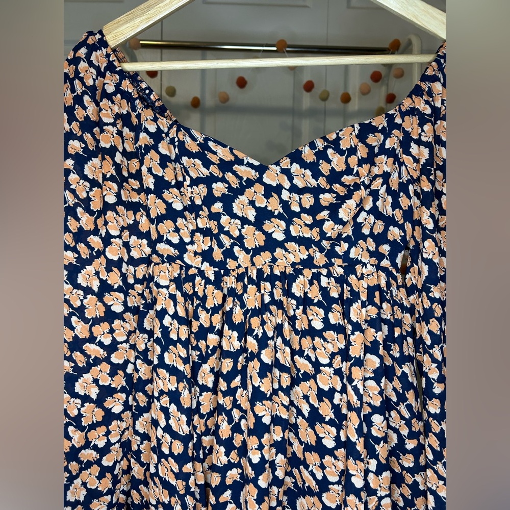 🫎ABERCROMBIE Long Sleeve Babydoll Mini Dress in Floral Print - Picture 10 of 11